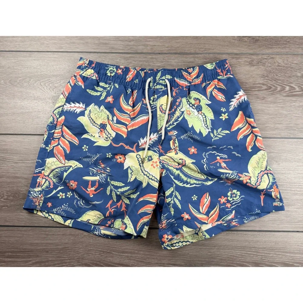 Polo Ralph Lauren Mens Swim Trunks Hawaiian Floral Surfer Blue Large